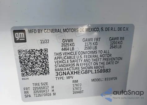 2023 Chevrolet Equinox Fwd Ls из США, поврежденный, VIN 3GNAXHEG8PL158983